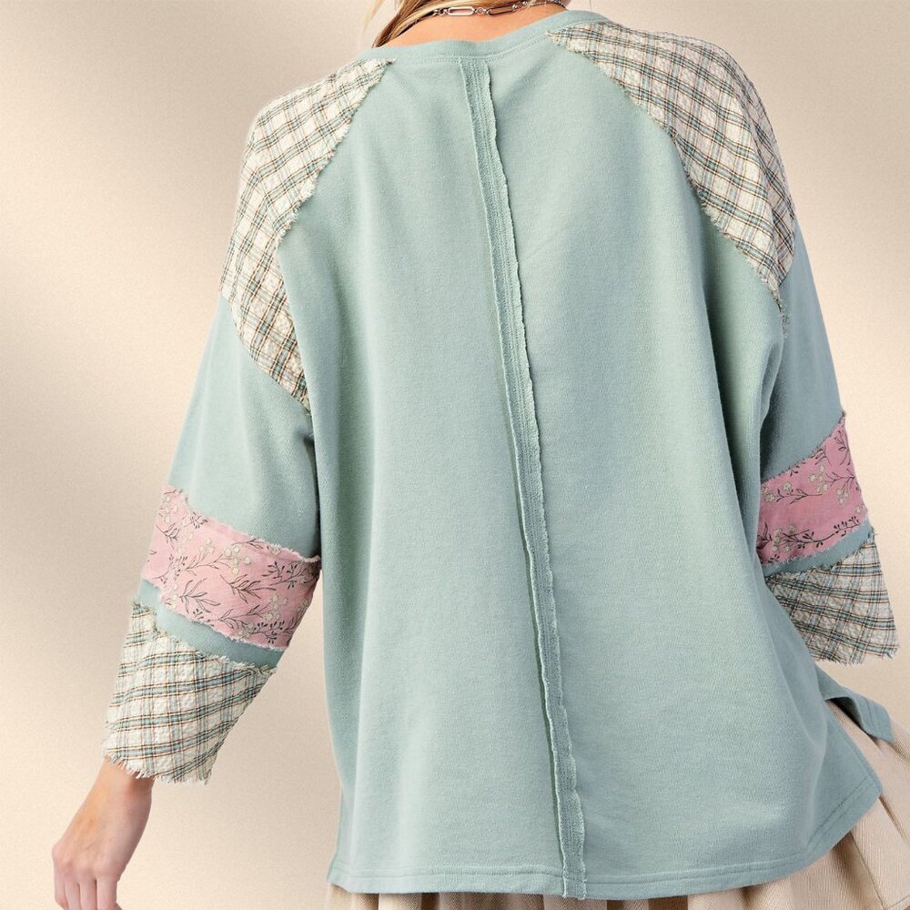 EASEL "Full Heart" Cotton Terry Mix Fabric & Print Embroidered Raw Frayed Edges - Picture 9 of 14